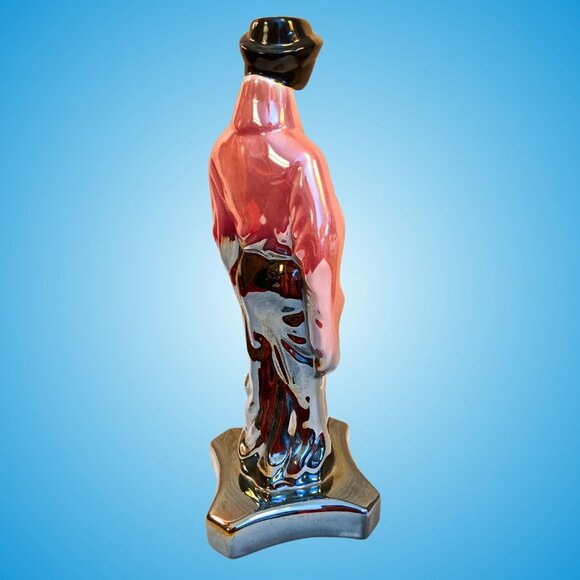 Tall mid-century Hollywood Regency lusterware Chinese pink black gold statuette - Picture 10 of 16